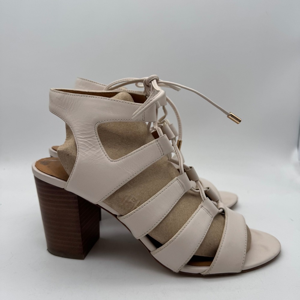 Coach LARISSA Women's Sandals Size 8 M Semi Matte Chalk Calf Leather Lace Up